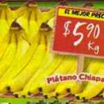 Plátano chiapas a $5.90 el kilo, uva red globo a $20 kg y molida de sirloin a $89 el kilo en Bodega Aurrera