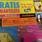 En la compra de 10 Tang GRATIS mantelitos de Bob Esponja, Tortugas Ninja y otros personajes de Nickelodeon