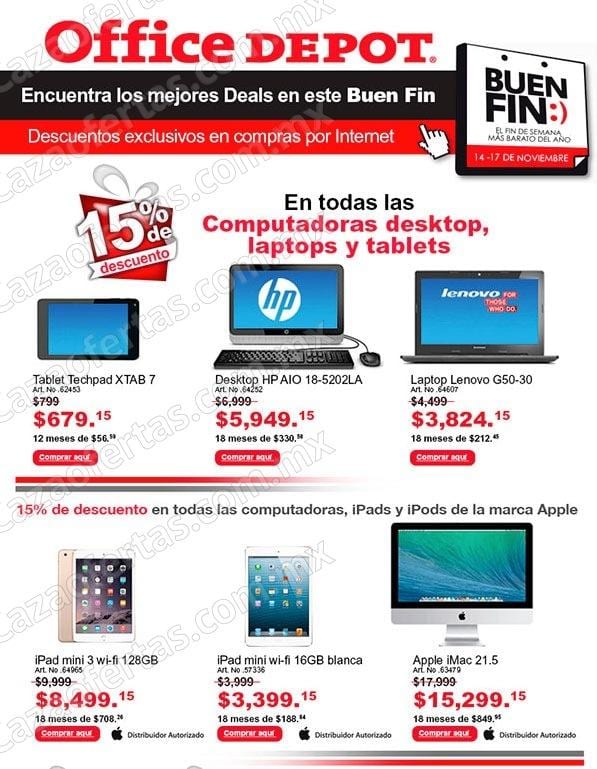 Ofertas en Office Depot online El Buen Fin 2014: 15% de descuento en  computadoras, desktop, laptops, tablets y en Apple - Cazaofertas México