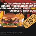 Boleto para el cine GRATIS en la compra de combo Thickburger grande en Carls Jr.