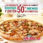 50% de descuento en tu primera pizza al pedir en línea en Papa Johns