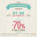 Venta de liquidación Daarma 27 y 28 de febrero: Todas las prendas con 70% de descuento