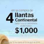 Compra 4 llantas continental y recibe hasta $1000 pesos de descuento