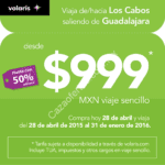 Viaja desde/hacia Los Cabos saliendo de Guadalajara desde $999 en Volaris con 50% de descuento adicional