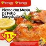 Pierna con muslo de pollo congelada en sólo $11.90 pesos el kilo en Soriana