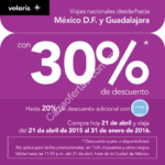 Viajes nacionales desde y hacia DF y Guadalajara con 30% de descuento en Volaris sólo hoy
