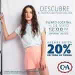 Este 15 de mayo recibe 20% de descuento en C&A Plaza del Sol con Cocktail por apertura a las 12:00 pm