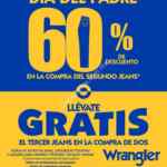 Llévate 60% de descuento en tu segundo pantalón Wrangler y el tercero es gratis