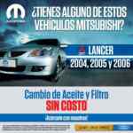 Promoción Mitsubishimanía Mopar: Cambio de aceite y filtro GRATIS si tienes un Lancer 2004, 2005 ó 2006
