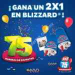 En Dairy Queen cupón 2x1 en blizzard subiendo una foto a su app 75 aniversario