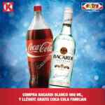Coca Cola familiar de regalo en la compra de un ron Bacardi Blanco en tiendas K y Extra