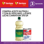 En Soriana Leche Carnation a $1 peso si compras un aceite Nutrioli, válido sólo hoy