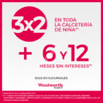 3X2 en calcetería para niña en tiendas Woolworth y almacenes El Sol