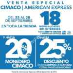 Venta Especial American Express en Cimaco 18 meses sin intereses y hasta 20% de bonificación en Monedero Cimaco