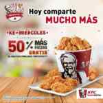 Ke-miércoles en KFC: 50% más piezas gratis en paquetes familiares