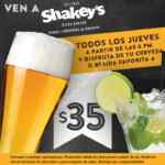Bebidas y cervezas a $35 después de las 6 los jueves en Shakeys