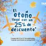 Promoción de otoño: 25% de descuento si viajas acompañado en Aerolíneas Tar del 22 al 27 de septiembre