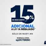 Cupón de 15% de descuento adicional a lo ya rebajado en la tienda en línea de Martí válido sólo hoy y mañana