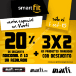 Venta especial Martí Smart Fit 1 de octubre: 20% adicional a lo ya rebajado + 3x2 en productos