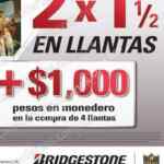 Promoción Bridgestone El Buen Fin 2015: 2x1½ en llantas y $1,000 en monedero comprando 4 llantas
