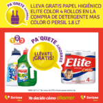 Paquete Ahorres Soriana: Papel higiénico Elite GRATIS en al compra de un detergente Más Color o Persil