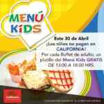 Promoción día del niño restaurantes California: Niños comen GRATIS el 30 de abril