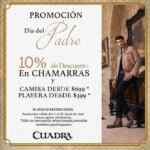 Promoción Día del Padre Cuadra: 10% de descuento en chamarras y camisas desde $699