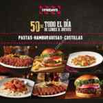 En TGI Fridays pastas, hamburguesas y costillas a mitad de precio de lunes a jueves TODO el día