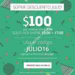 $100 de descuento en Groupon hoy 21 de julio de 13:00 a 17:00 horas