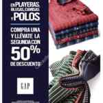 En Playeras, blusas, camisas y polos GAP compra 1 llévate la segunda al 50% de descuento