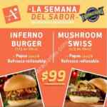 Fuddruckers: Compra una Inferno Burger (1/3 libra) o una Mushroom Swiss (1/3 libra) +papas y refresco refill por $99 pesos