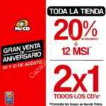 Mr. CD Tiendas Jalisco: Por Aniversario 2x1 en todos los CD's, 20% de descuento o 12 meses sin intereses