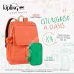 20% de descuento en selección de regreso a clases de mochilas, lapiceras y loncheras Kipling