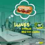En Subway el Sub del día a $37 pesos. Lunes de Costillas BBQ con queso