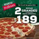 Promoción Dominos Pizza regreso a clases: 2 pizzas grandes de 1 ingrediente a $189