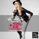 Promoción Saks Fashion Flash: 20% de descuento adicional en mercancía rebajada sólo este 30 y 31 de agosto