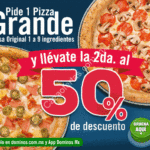 En Dominos Pizza 50% de descuento en la segunda pizza al pedir por internet o app