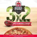 Noches de football Papa Johns: 3x2 en pizzas los lunes, jueves y domingos de 18:00 a 22:00 horas