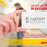 Promoción DHL Inapam: 15% de descuento en todos los envíos mostrando credencial