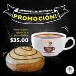 Café americano grande + pan dulce a $35 en El Globo