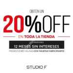 En Studio F 20% de descuento en toda la tienda pagando con tarjetas participantes
