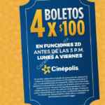 En Cinépolis 4 boletos por $100 antes de las 3:00 PM de lunes a viernes