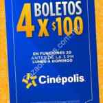 Promoción Cinépolis Matinee 4 boletos por $100 de lunes a domingo antes de las 3PM
