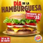 Promoción Burger King Día de la Hamburguesa del 26 al 28 de mayo: Whopper con queso a sólo $35 pesos