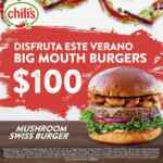 En Chilis hamburguesas Big Mouth Burgers a $100 pesos de lunes a domingo