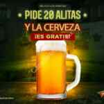 En Wings Army tarro de cerveza gratis en la compra de 20 alitas los martes