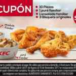 Cupón KFC de 10 piezas + 2 complementos + 3 bisquets por $189