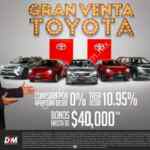 Gran Venta Toyota 2017: Tasa desde 10.95%, bonos de hasta $40,000 y más