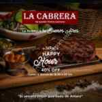 Happy Hour restaurante argentino La Cabrera: 40% off de lunes a jueves de 18:30 a 20:00 horas