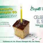 Promoción Bisquets Obregón 72 Aniversario: rebanada de pastel GRATIS para todos los clientes